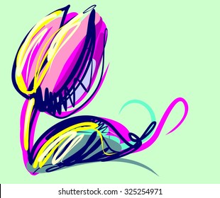 Drawing vector graphics with floral pattern for design. Floral flower natural design. Graphic, sketch drawing. lily, tulip.
