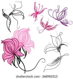 Drawing vector graphics with floral pattern for design. Floral flower natural design. Graphic, sketch drawing. lily, tulip.
