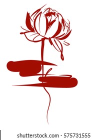 Drawing vector graphics with floral pattern for design. Floral flower natural design. Graphic, sketch drawing. lily,  Religion, symbol, lotus, water lily, lily, Buddhism, Buddha, Hinduism