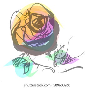 Drawing vector graphics with floral pattern for design. Floral flower natural design. Graphic, sketch drawing.  rose