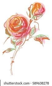 Drawing vector graphics with floral pattern for design. Floral flower natural design. Graphic, sketch drawing.  rose