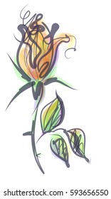 Drawing vector graphics with floral pattern for design. Flower natural design. Rose graphic sketch drawing.  