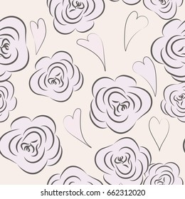 Drawing vector graphics with floral pattern with hearts. Seamless background. Floral flower natural design. Graphic, sketch drawing. Rose. Hearts