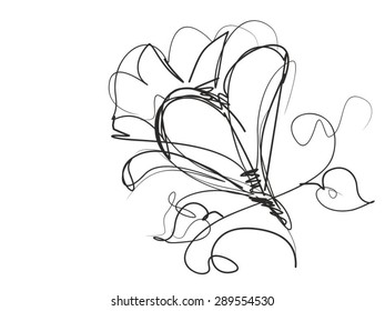 Drawing vector graphics with floral patterns with   tulips for design. Floral flower natural design. Graphic, sketch drawing.