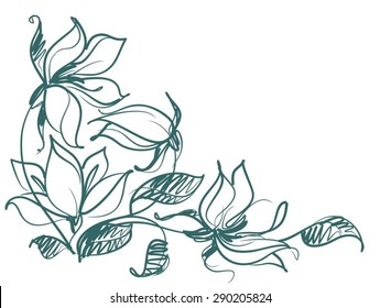 Drawing vector graphics with floral patterns with   tulips for design. Floral flower natural design. Graphic, sketch drawing.