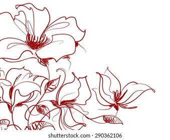 Drawing vector graphics with floral patterns with   tulips for design. Floral flower natural design. Graphic, sketch drawing.
