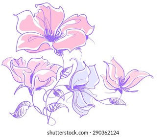 Drawing vector graphics with floral patterns with   tulips for design. Floral flower natural design. Graphic, sketch drawing.