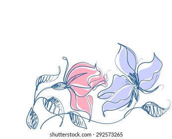 Drawing vector graphics with floral patterns with  tulips for design. Floral flower natural design. Graphic, sketch drawing.