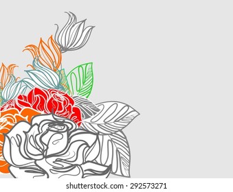 Drawing vector graphics with floral patterns with  tulips for design. Floral flower natural design. Graphic, sketch drawing.