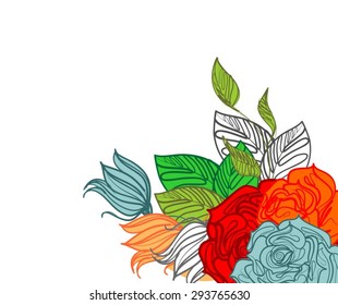 Drawing vector graphics with floral patterns with roses and tulips for design. Floral flower natural design. Graphic, sketch drawing.
