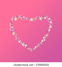 Drawing in a vector. Heart consisting of small flowers. For cover design, postcards, items, fabric, decoupage, packaging