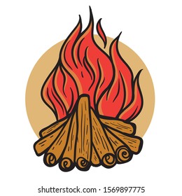 Drawing vector illustration of campfire on white background.