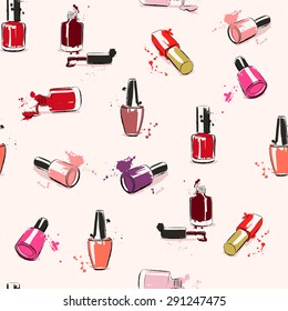 Drawing vector illustration with nail polish and splash paint. Seamless pattern.