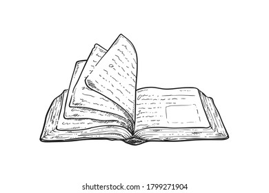 Drawing Vector Illustration old open book Hand-drawn vintage style