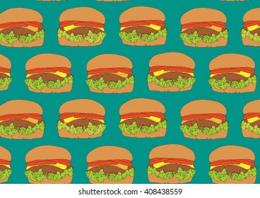 Drawing vector isolated burgers on dark turquoise background