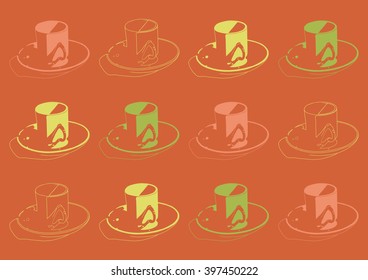Drawing vector isolated color cups on terracotta background