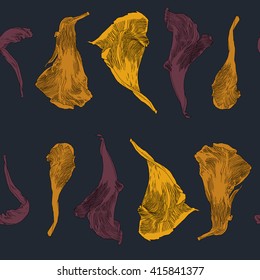 Drawing vector isolated dried tulip flowers petals on dark gray background pattern