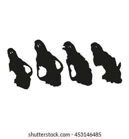 Drawing vector isolated four primitive dogs skulls silhouettes