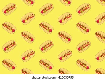 Drawing vector isolated hot dogs on yellow background