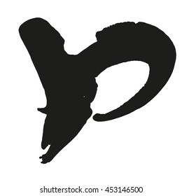 Drawing vector isolated mouflons skull - ovis musimon silhouette