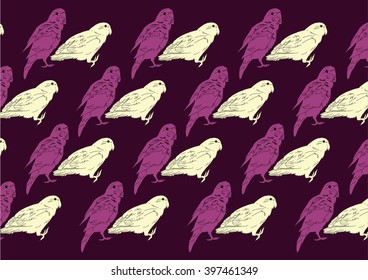 Drawing vector isolated parrots on dark purple background