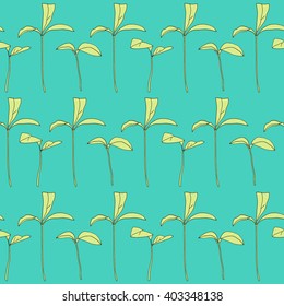 Drawing vector isolated plant shoots on turquoise background pattern