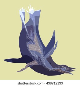 Drawing vector isolated poly skeleton of floating penguin outlines