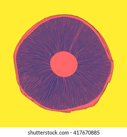 Drawing vector isolated purple and pink mushroom on yellow background