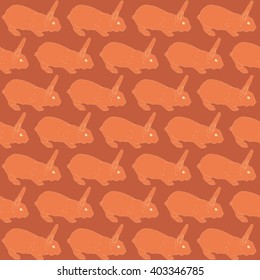 Drawing vector isolated rabbits on brown background pattern