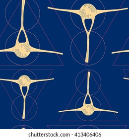 Drawing vector isolated sacred geometry dolphin vertebra on dark blue background pattern