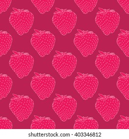 Drawing vector isolated strawberries on dark pink background pattern