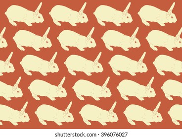 Drawing vector isolated white rabbits on brown background