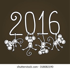Drawing vector outline monkey symbol of 2016 a coloring on a brown background