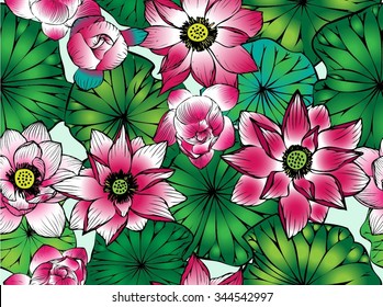 Drawing vector seamless lotus pattern for background and text