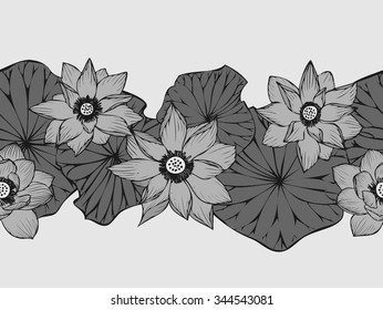 Drawing vector seamless lotus pattern for background and text