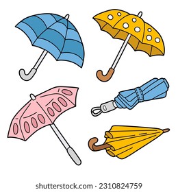 A drawing vector set of cartoon umbrellas 