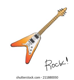 drawing vector set of rock'n roll band equipment. Guitar 