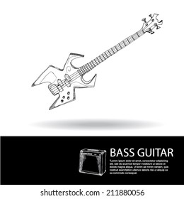 drawing vector set of rock'n roll band equipment. Guitar-bass