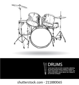 conjunto vector de dibujo de equipos de banda de rock'n roll. Tambores