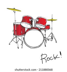 drawing vector set of rock'n roll band equipment. Drums