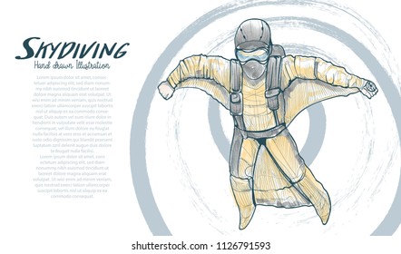 drawing vector of skydiving. Vector sport illustration. Extreme sport background. skydiving wing suit.