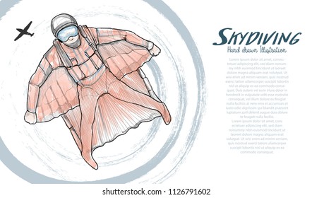 drawing vector of skydiving. Vector sport illustration. Extreme sport background. skydiving wing suit.