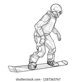 drawing vector of snowboarder is jumping with snowboard