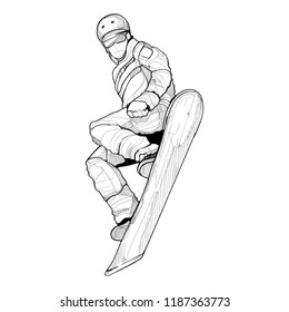 drawing vector of snowboarder is jumping with snowboard