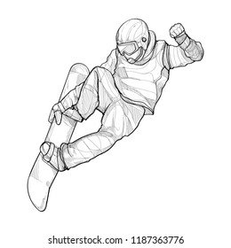 drawing vector of snowboarder is jumping with snowboard