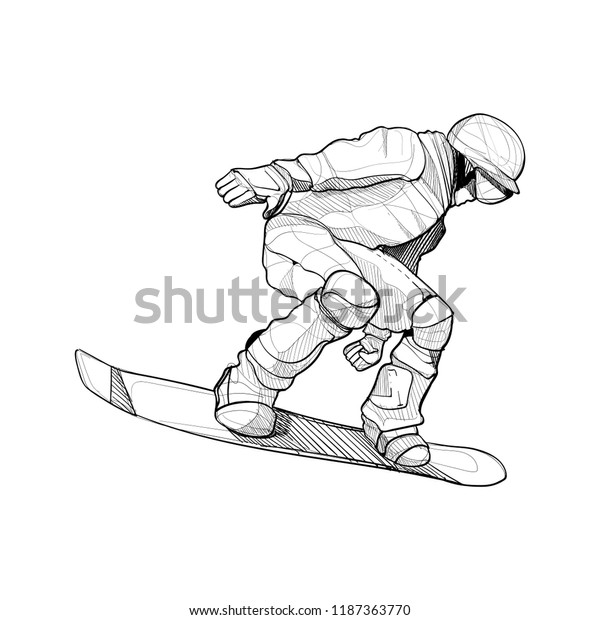 Drawing Vector Snowboarder Jumping Snowboard Stock Vector (Royalty Free