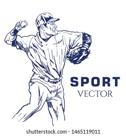 Drawing vector sport baseball player.