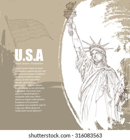 Drawing vector Of USA Symbols. statue of liberty