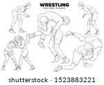 drawing vector of Wrestling. vector Illustration.