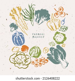 Drawing Of Vegetables, Hand Drawn Illustration For Cook Book, Cards, Posters, Banners, Textile Prints, Web Design, Recycled Paper Effect